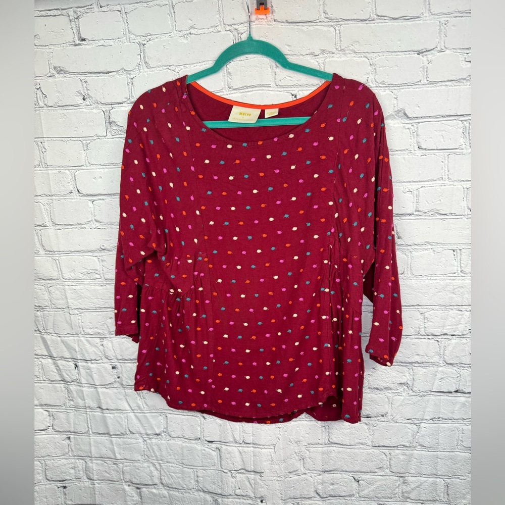 Maeve by Anthropologie Dottie Embroidered Polka Dot Blouse